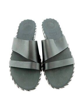 Unworn FITFFLOP Black Leather Jute Platform Slide Sandals 9